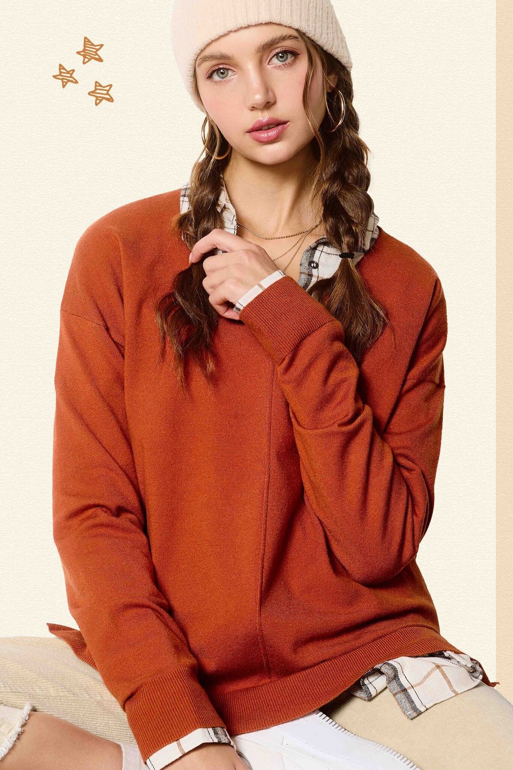 Emma V-Neck Sweater - Baked Ginger