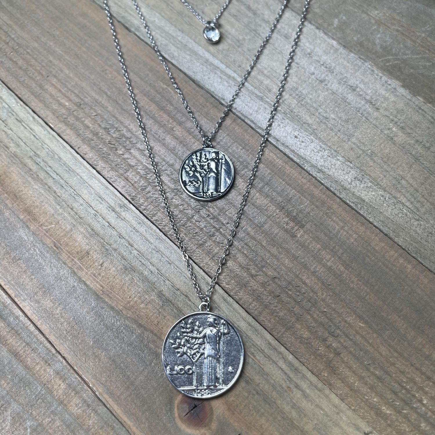 Double Coin Silver Necklace