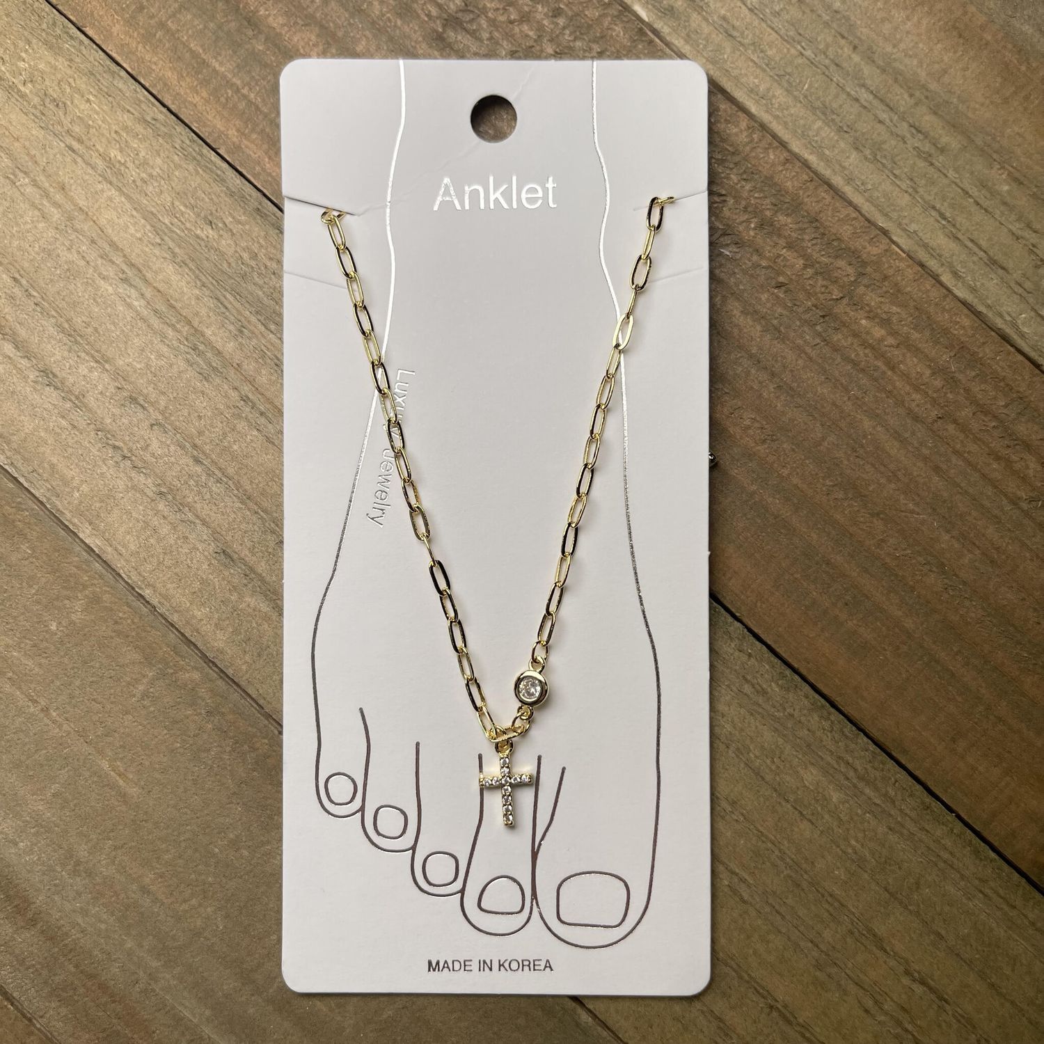 Gold Cross with Rhinestones Anklet