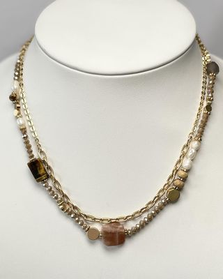 Gold Necklace with Marble &amp; Beads