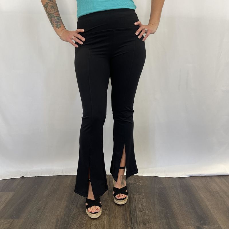 Victoria High Waist Flare Front Slit Leggings - Black 