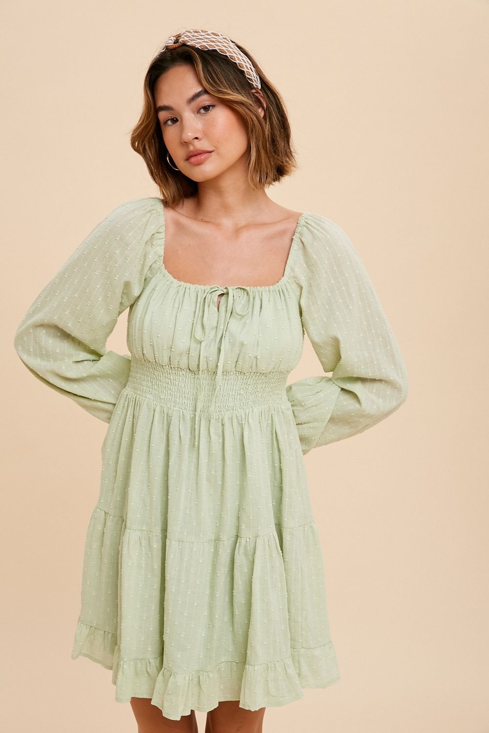 Swiss Dot Dress - Green Tea