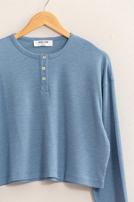 Hailey Henley Top - Denim
