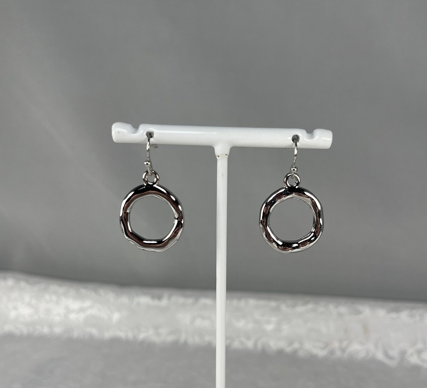 Silver Hammered Circle Drop Earrings