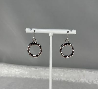 Silver Hammered Circle Drop Earrings