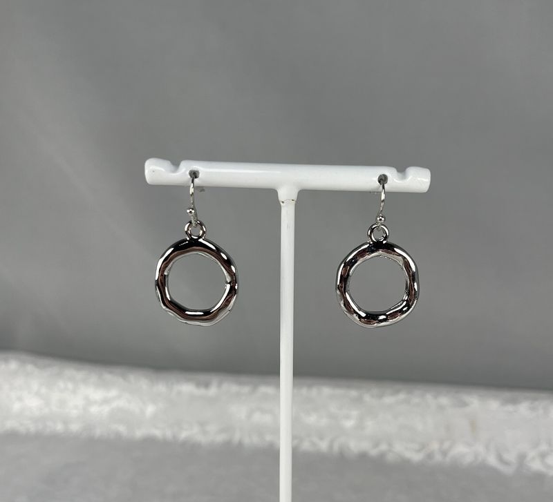 Silver Hammered Circle Drop Earrings