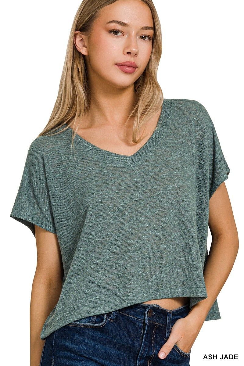 Kylie V-Neck Crop Top - Ash Jade