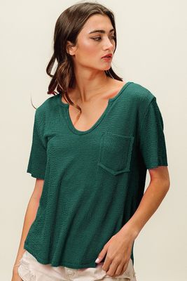 Wavy U-Neck Top - Jade