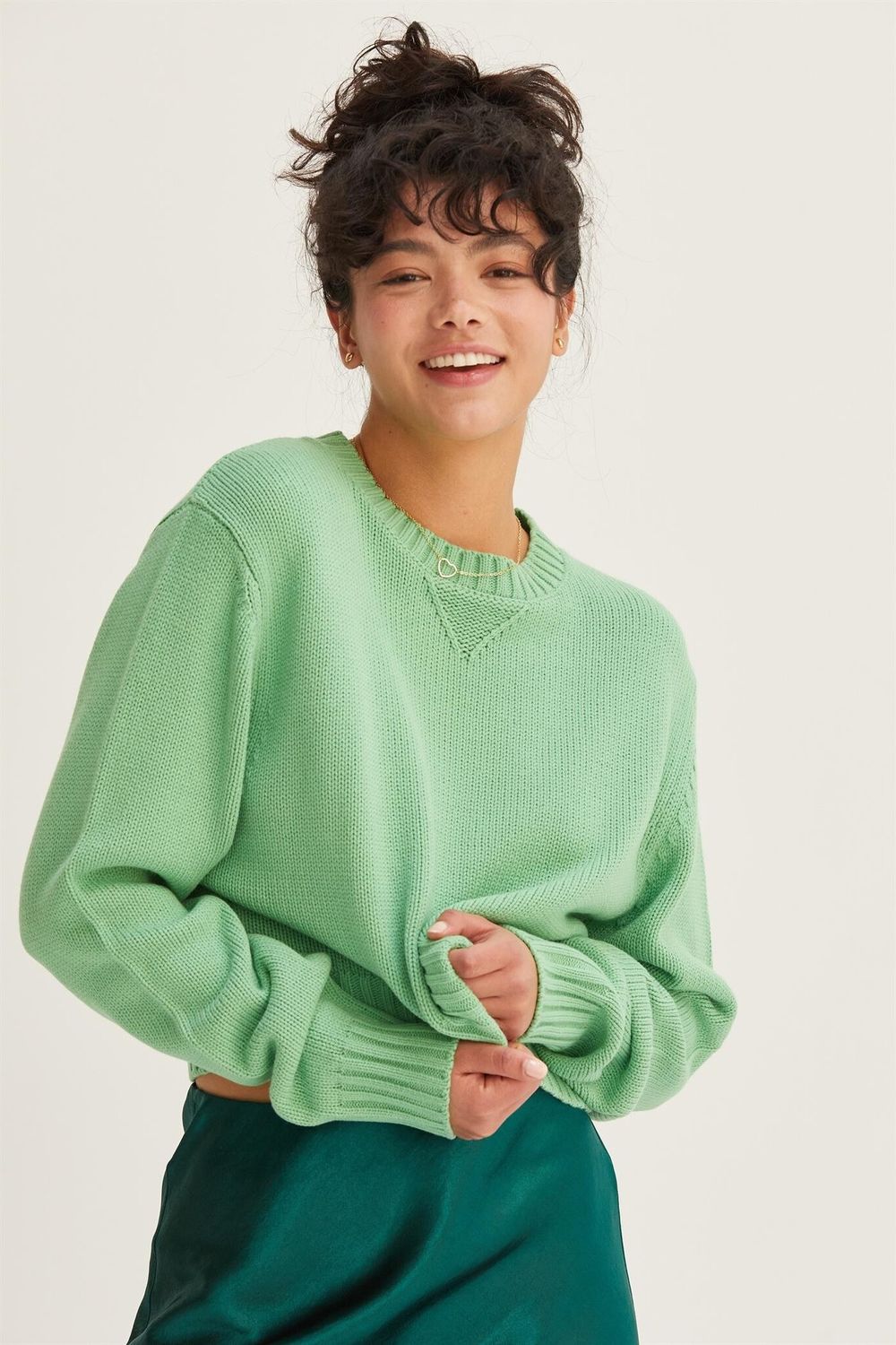 Cropped Knit Sweater - Peppermint