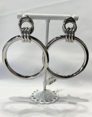 Large Silver Circle Drop Earrings