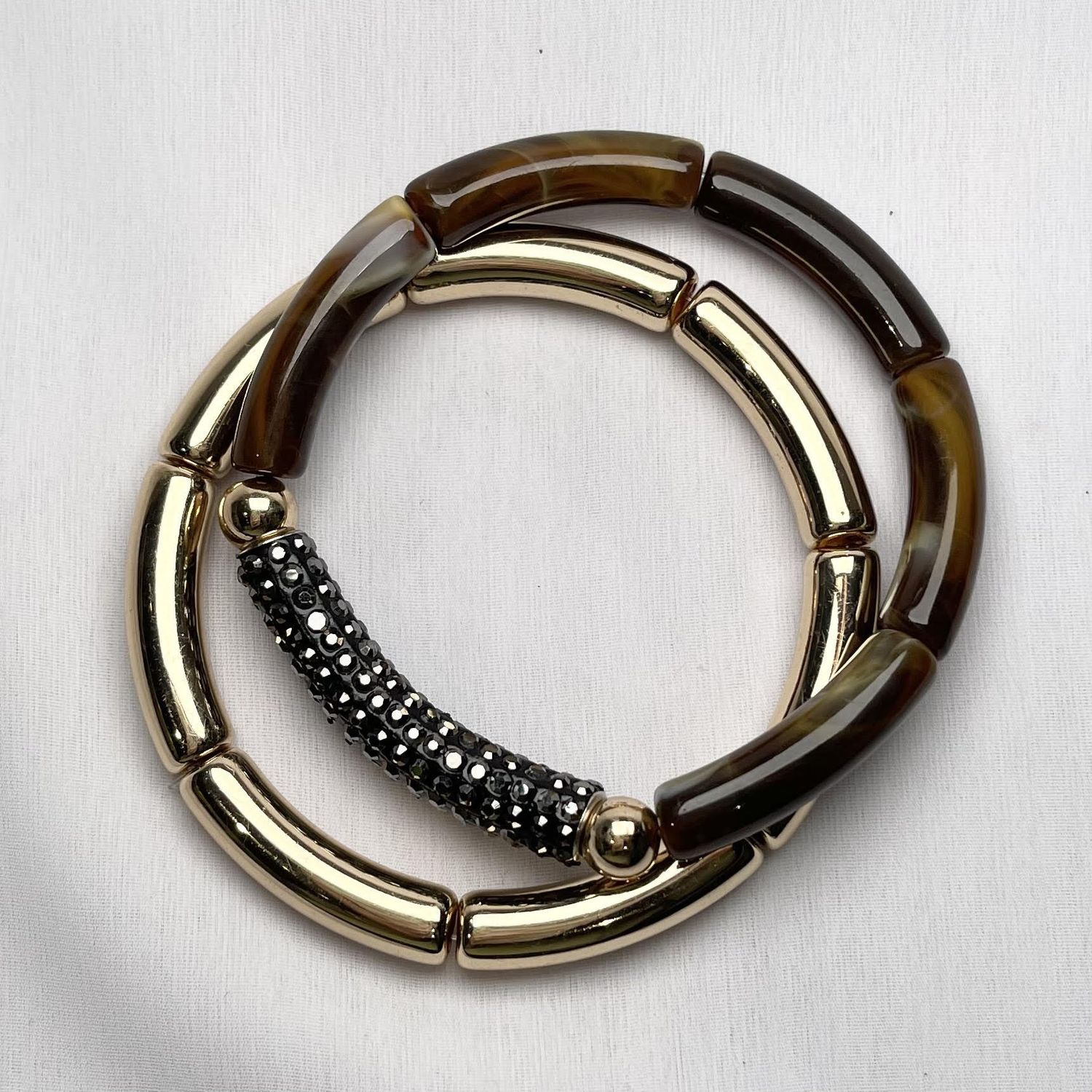 Tortoise/Gold Beaded Bracelet
