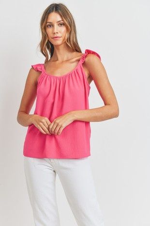 Monica Ruffle Tank - Bright Pink