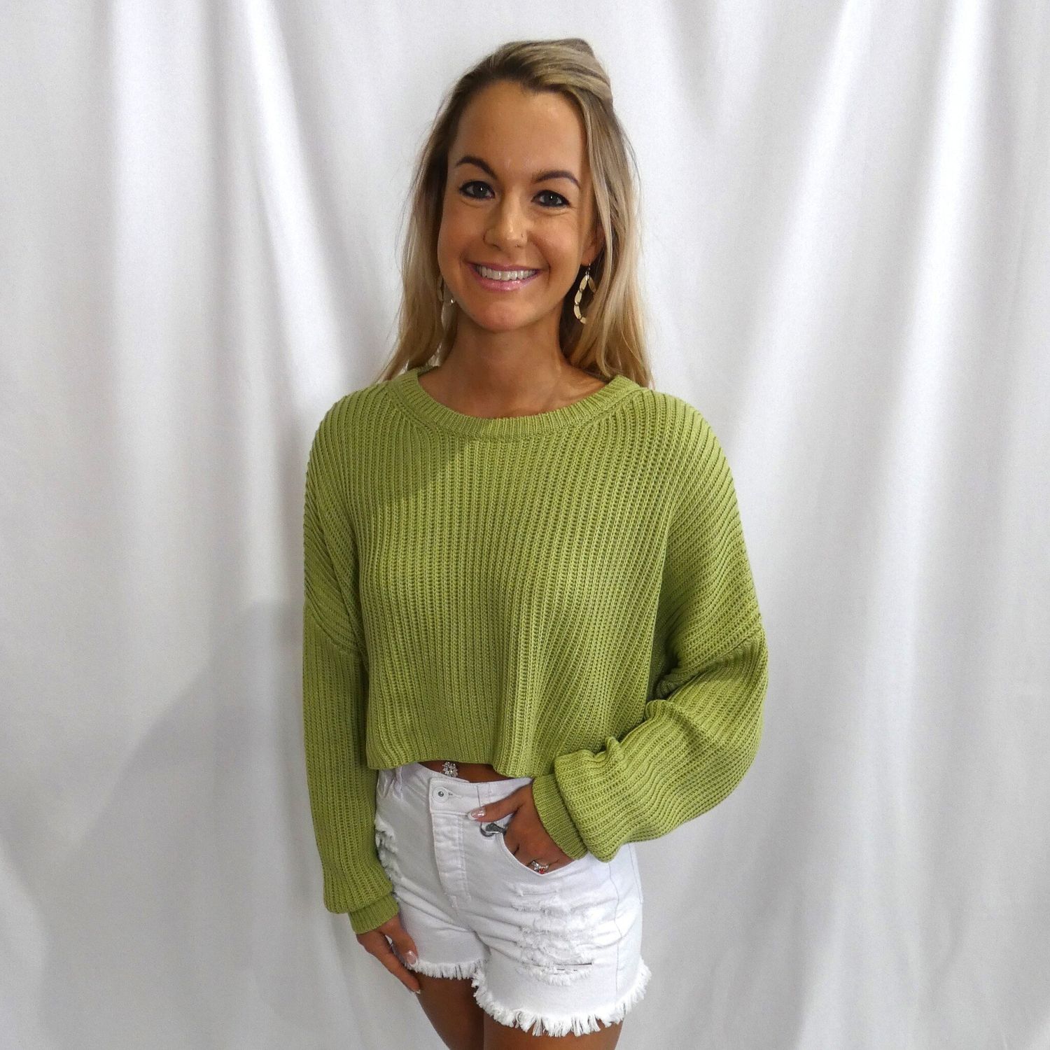 Jessie Cropped Sweater - Avocado