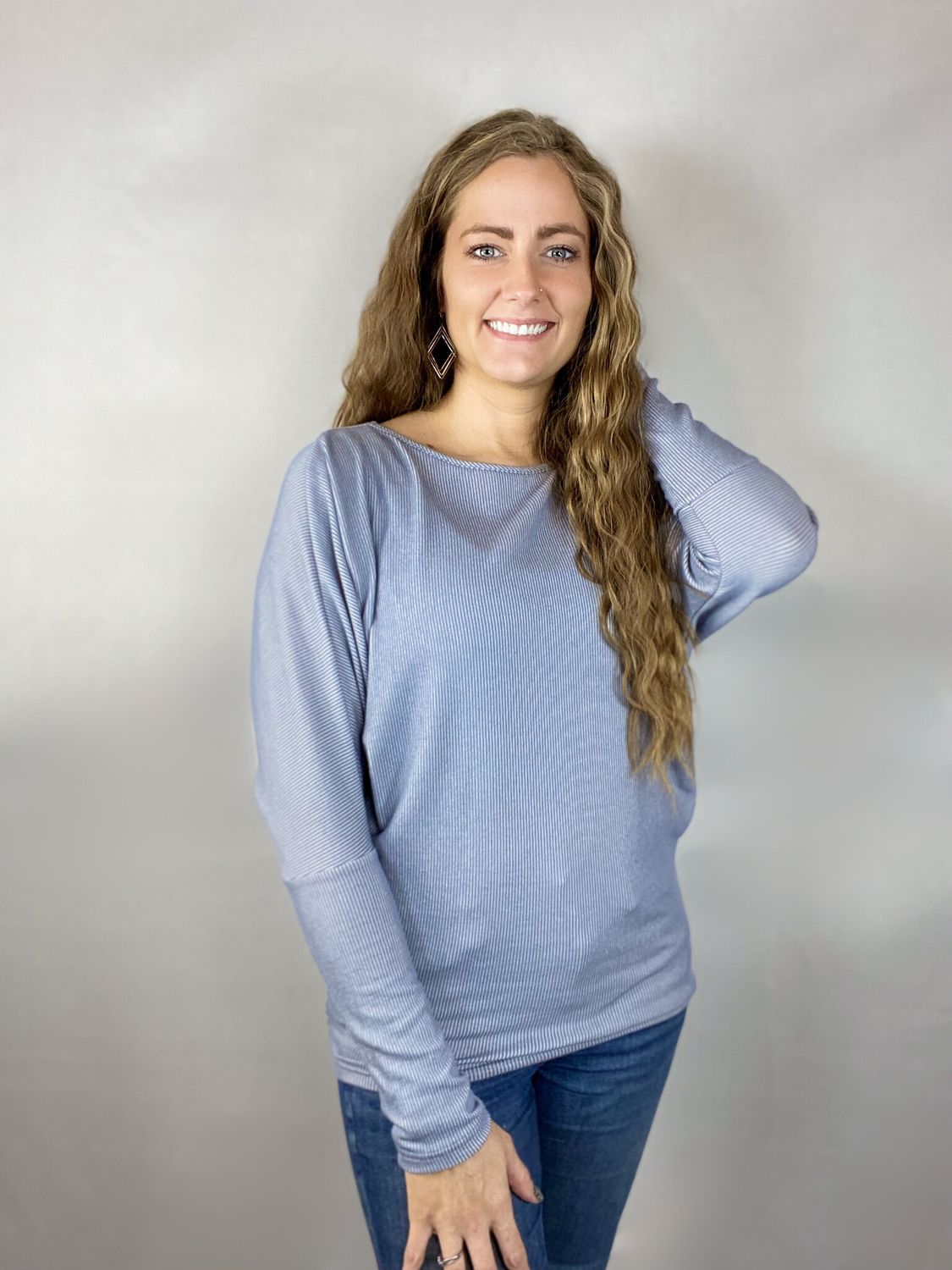 Zoey Bat Wing Top - Steel Blue