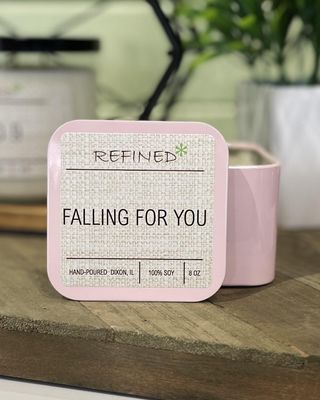 Falling For You Candle 8 oz Pink Tin
