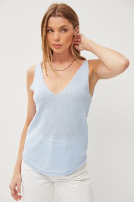 Belle Sheer Knit Tank - Sky