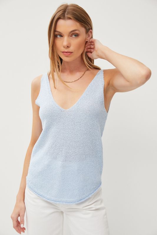 Belle Sheer Knit Tank - Sky