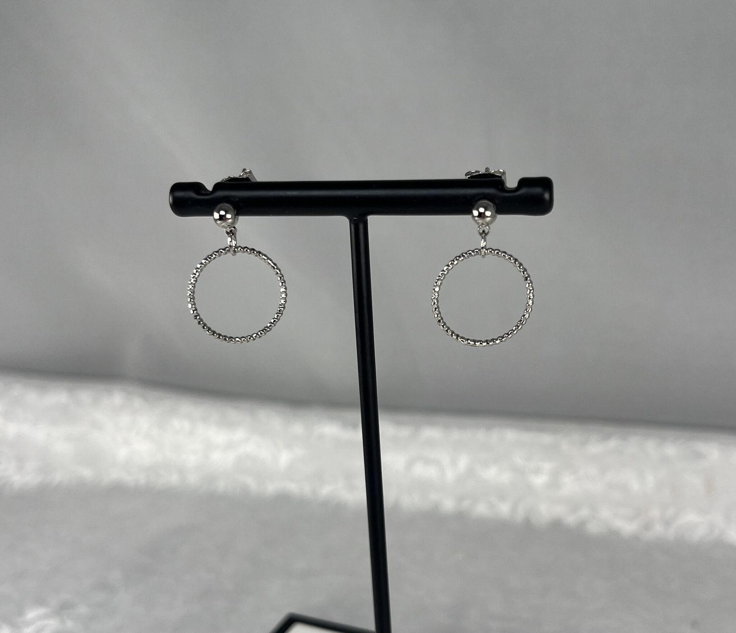 Silver Post with Textured Circle Earrings