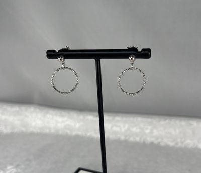 Silver Post with Textured Circle Earrings