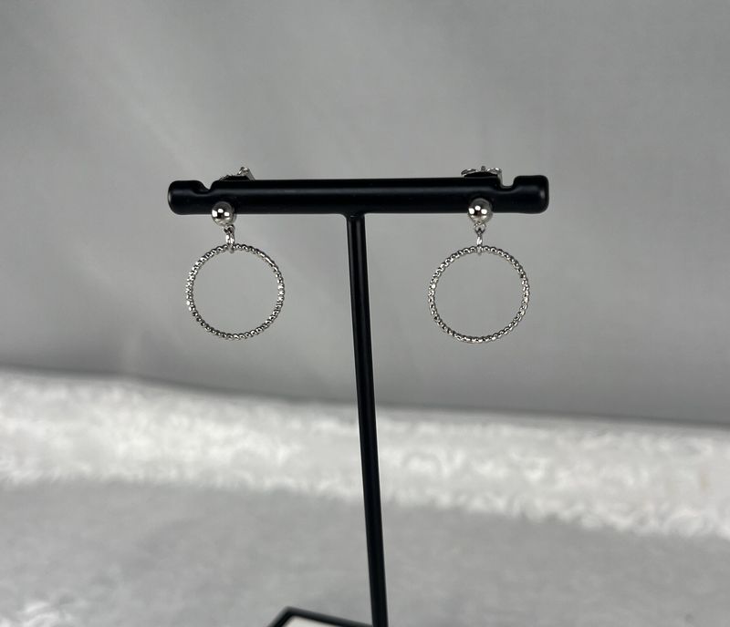 Silver Post with Textured Circle Earrings