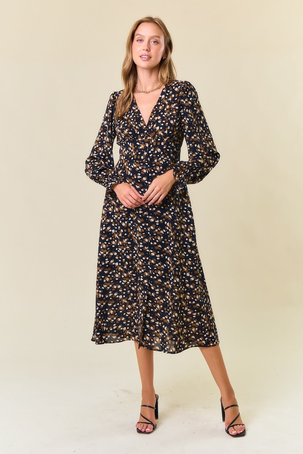 Ophelia V-Neck Dress - Black Abstract