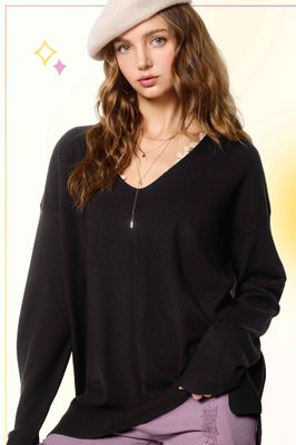 Emma V-Neck Sweater - Black
