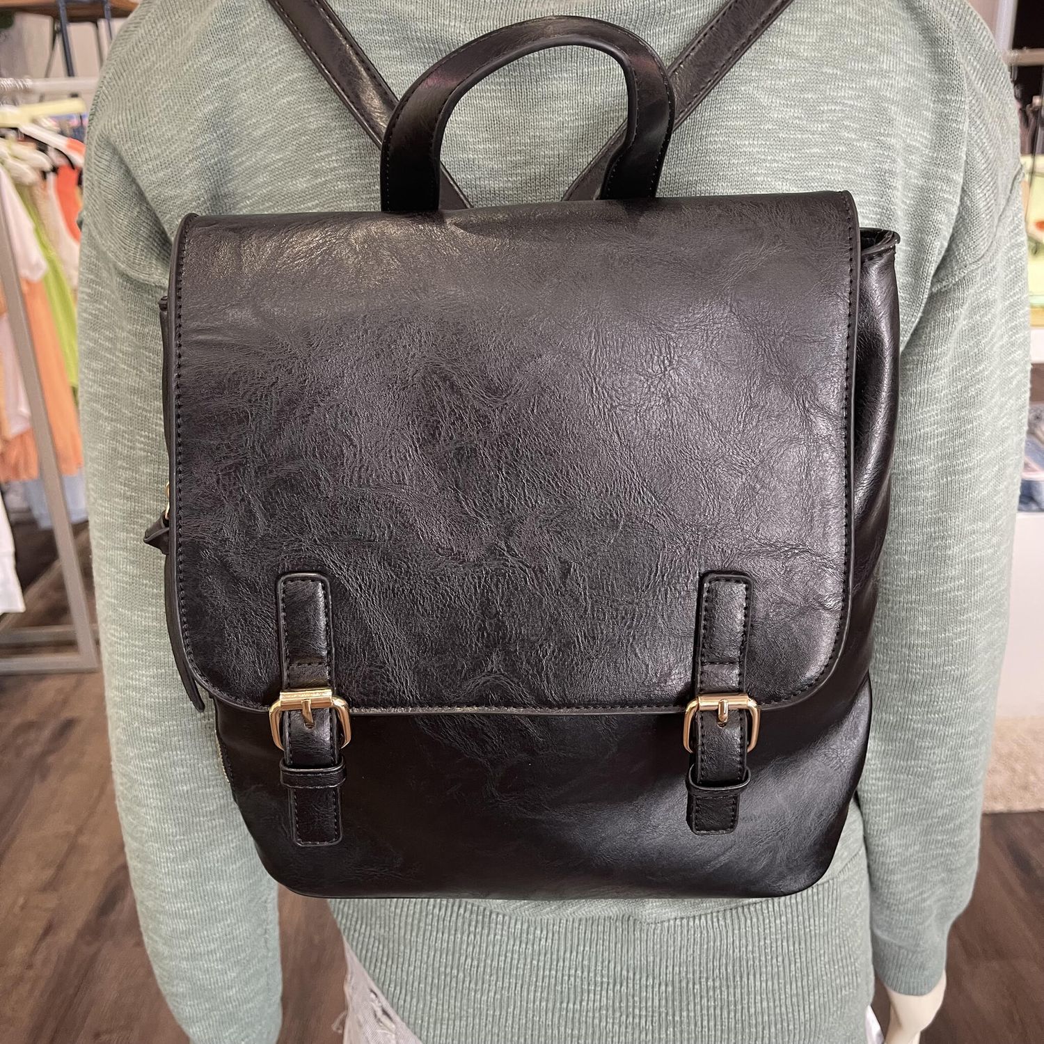 Black Backpack with Front Flap