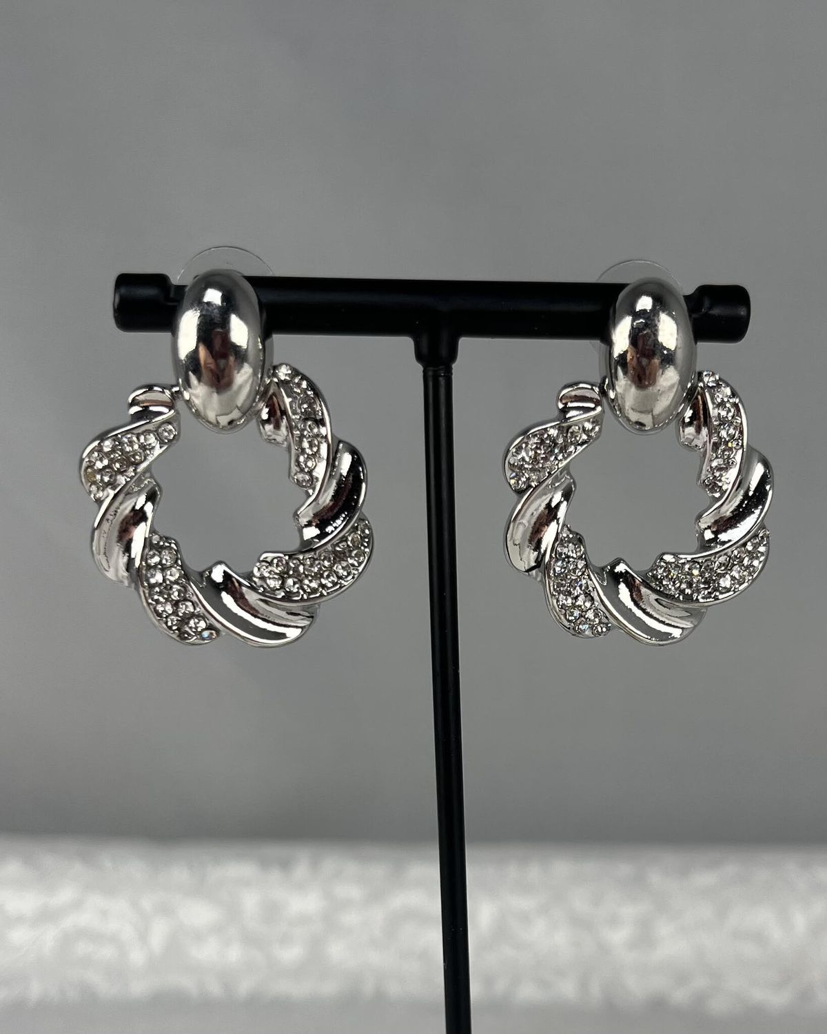 Silver with Rhinestone Circle Earrings