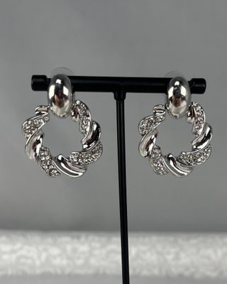 Silver with Rhinestone Circle Earrings