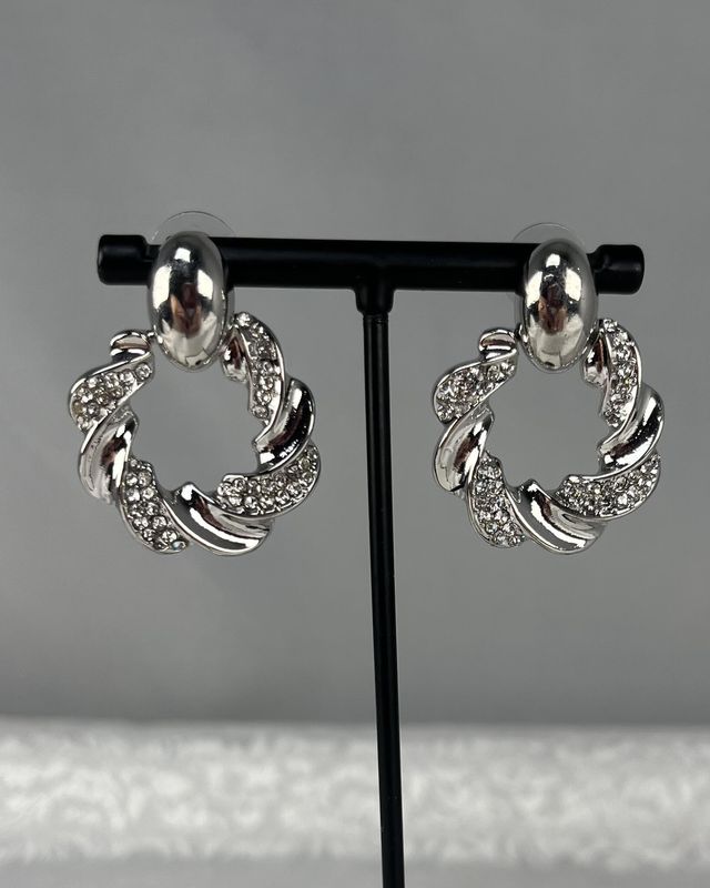 Silver with Rhinestone Circle Earrings