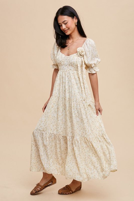 Rosie Floral Maxi Dress - Daffodil Creme