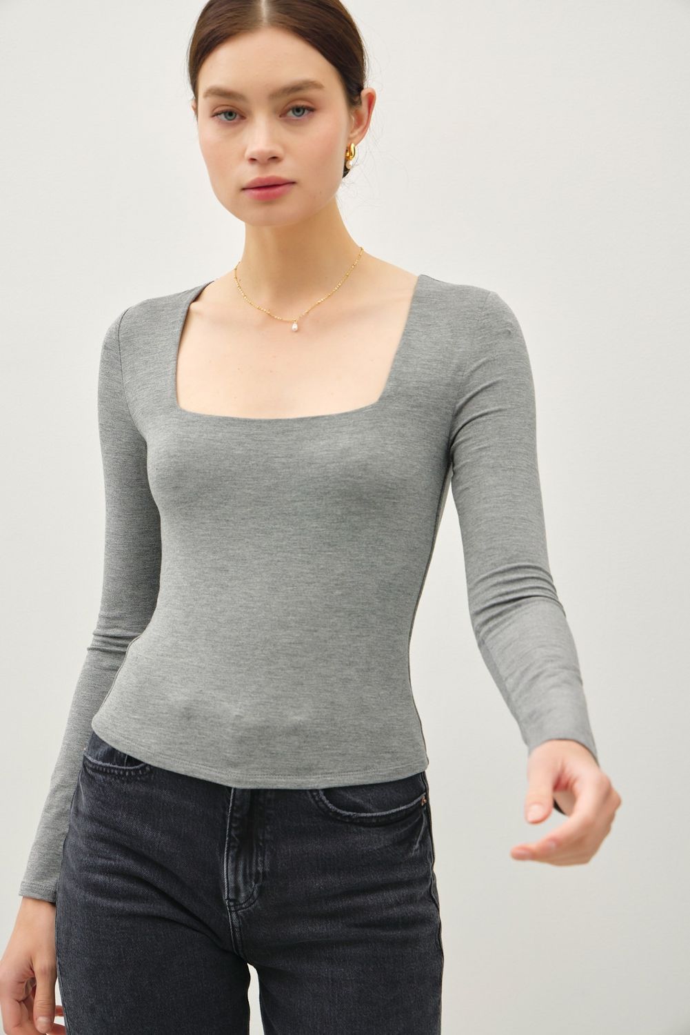 Luna Square Neck Long Sleeve - H. Charcoal