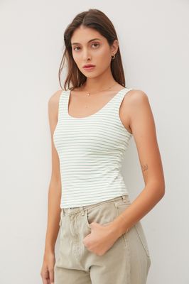 Striped Spandex Tank - Pine &amp; White