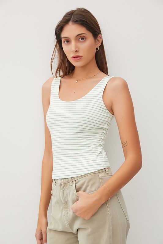 Striped Spandex Tank - Pine &amp; White