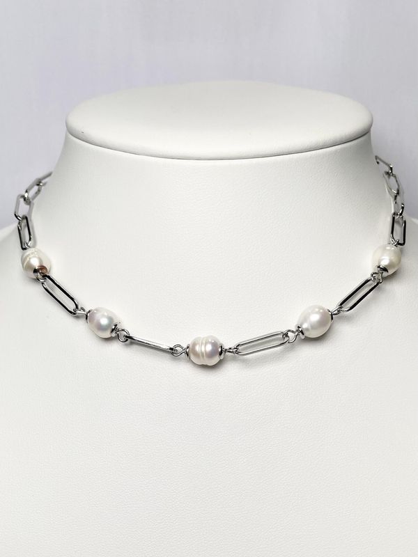 Silver Paperclip &amp; Pearl Choker