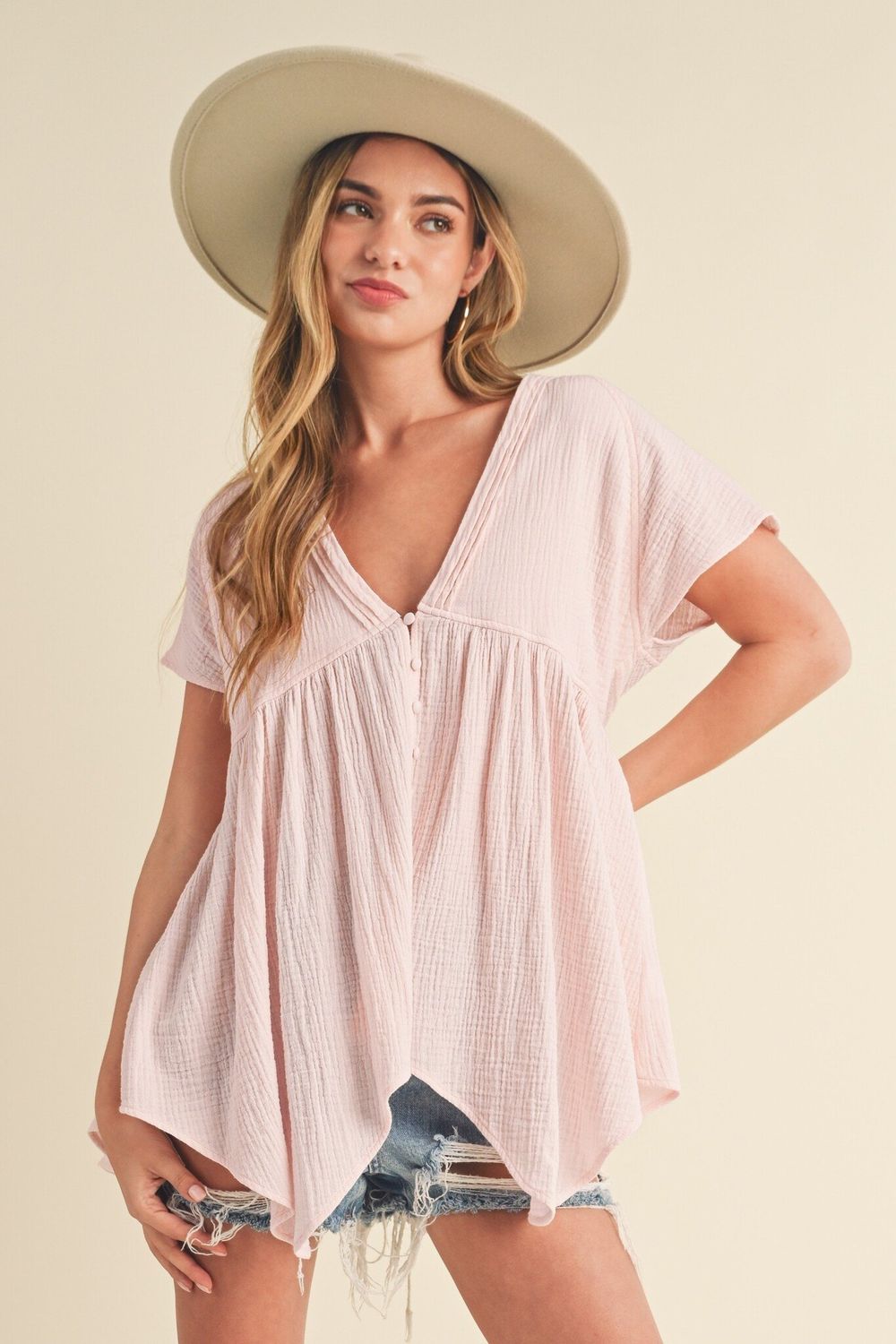 Paige Button Down Blouse - Peach