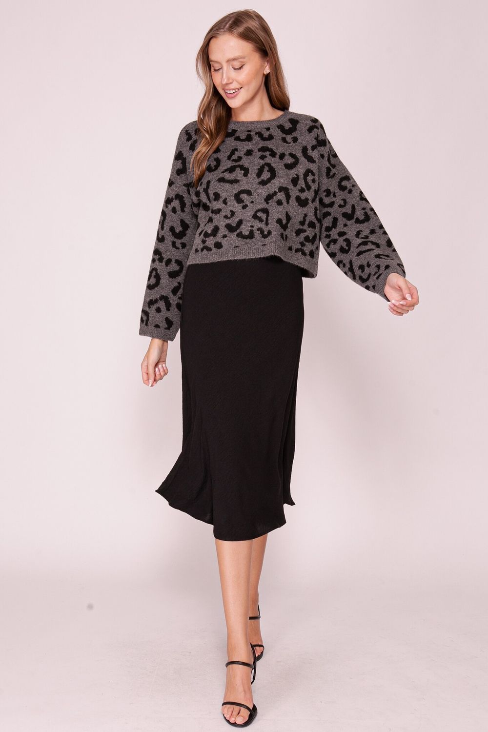 Stacy Leopard Sweater - Grey
