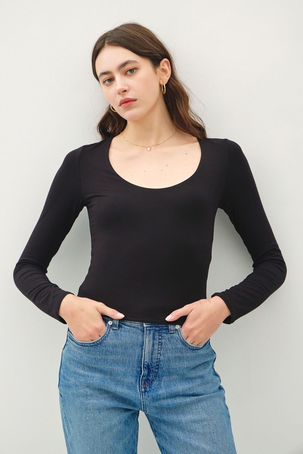 Luna Scoop Neck Long Sleeve - Black