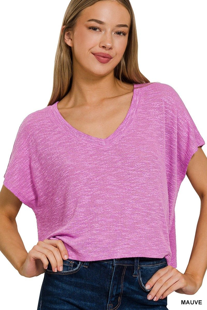 Kylie V-Neck Crop Top - Mauve