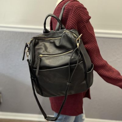 Black Convertible Zipper Backpack