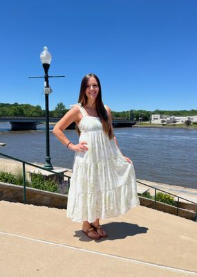 Allison Midi Dress - White &amp; Olive