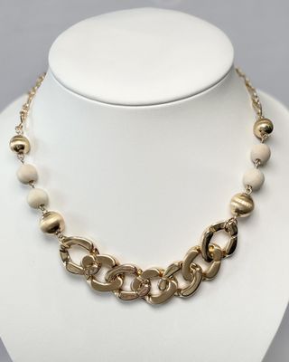 Gold Chunky Necklace with Tan Beads