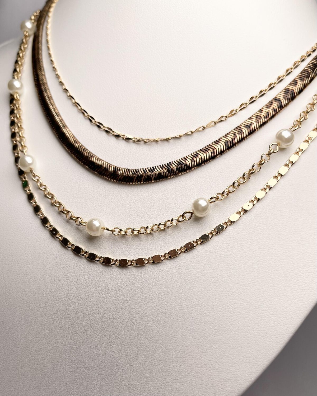 Snake Print &amp; Pearl Layer Necklace