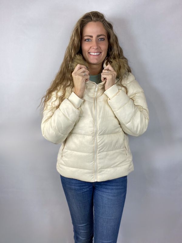 Puff Jacket with Faux Hood - Cream