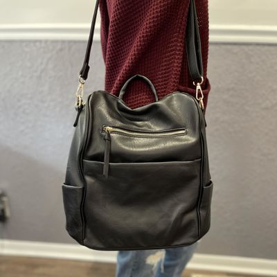 Black Convertible Zipper Backpack