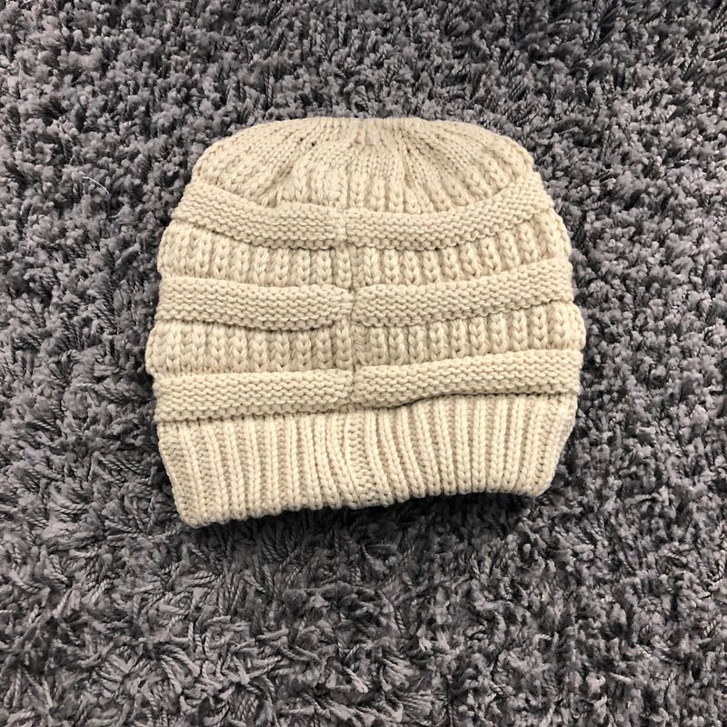 C.C Messy Bun Beanie Hat, Color: Oatmeal