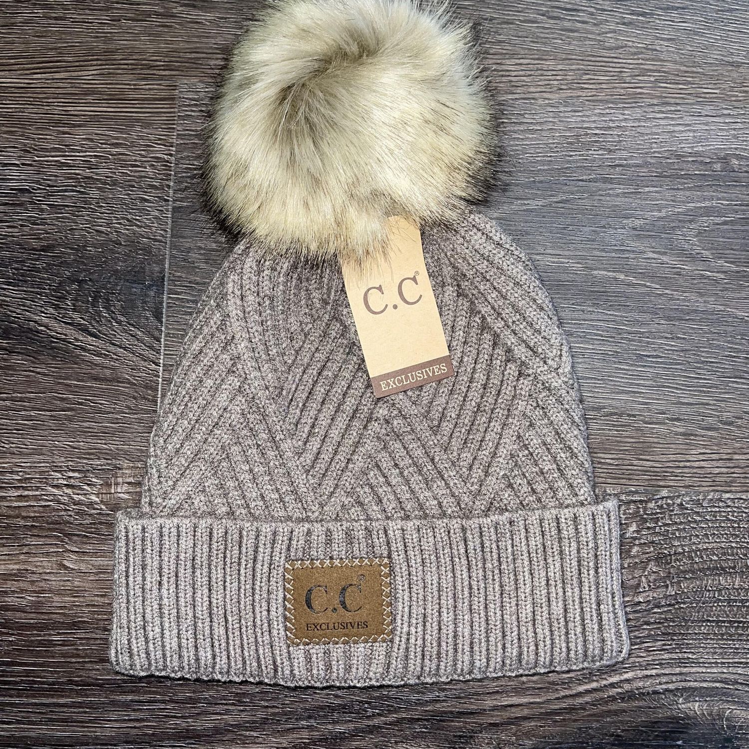 Solid Pom Hat, Color: Taupe