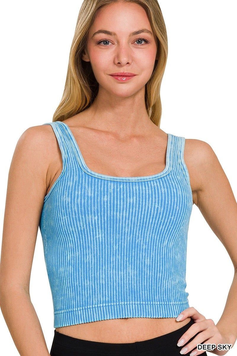 Washed Square Neck with Pads, Color: Deep Sky, Size: L/XL