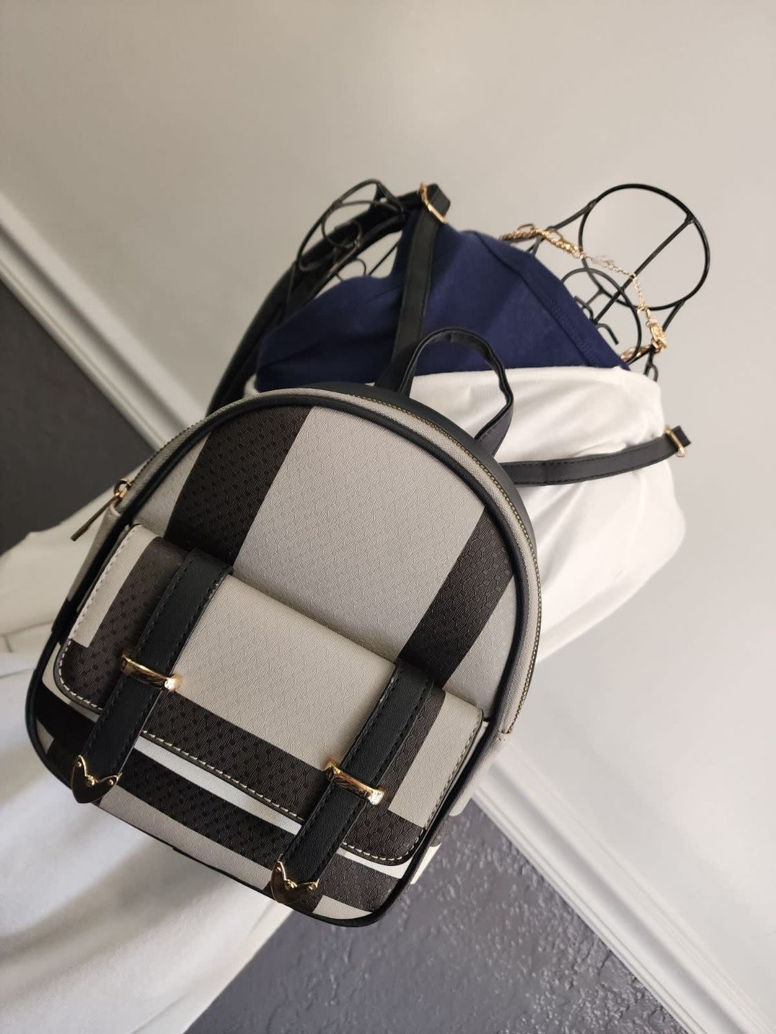2 in 1 Backpack with Wallet, Color: Black &amp; Grey