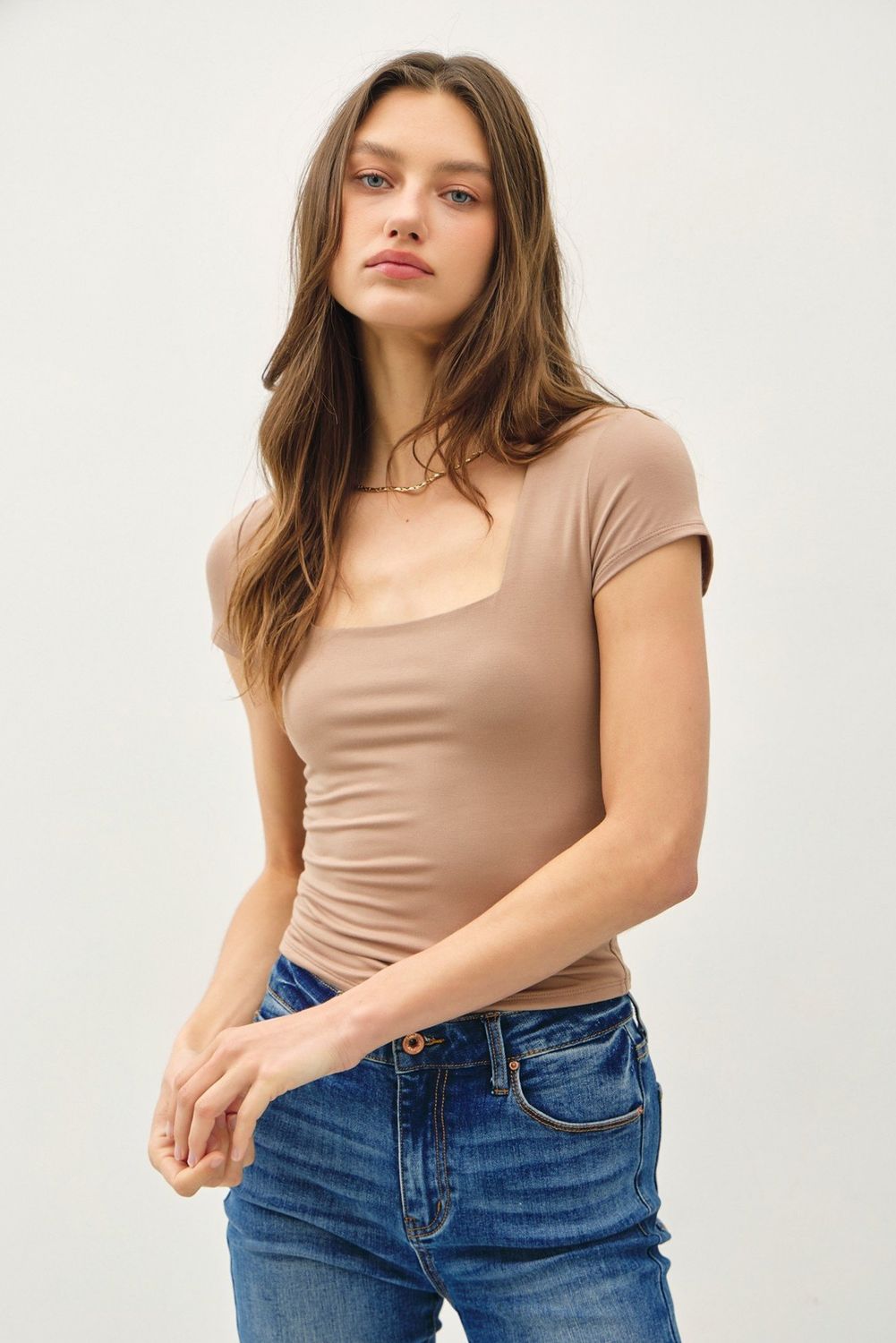 Luna Square Neck Top , Color: Dark Taupe, Size: Small